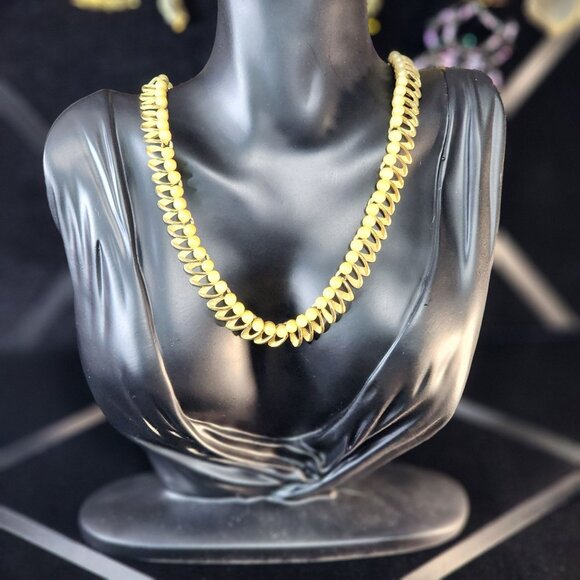Vintage Crown Trifari Gold-Tone Necklace With Faux Pearl Accents - Picture 1 of 5